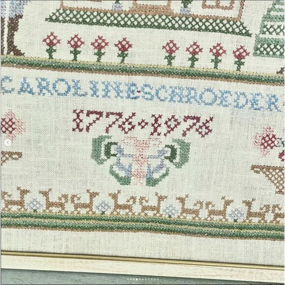 Vintage Bicentennial Cross Stitch Needlepoint Sampler Women’s Day Framed Glass - Picture 4 of 10